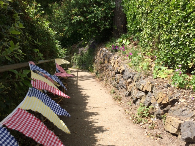 A bit of bunting brightened up the path from the gate down to the garden.
